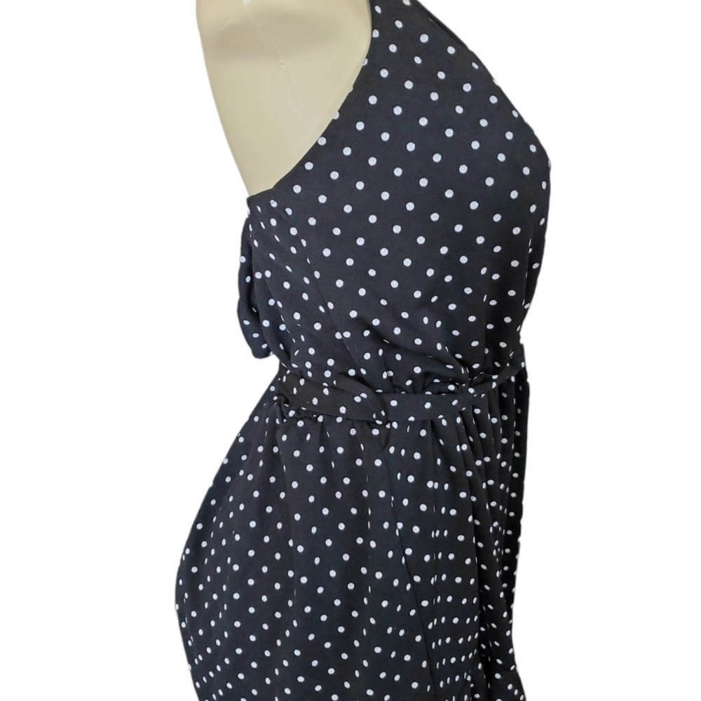 Plus Size Spaghetti Strap Romper Jumpsuit Black & White Polka Dot Size 1X - Picture 2 of 5